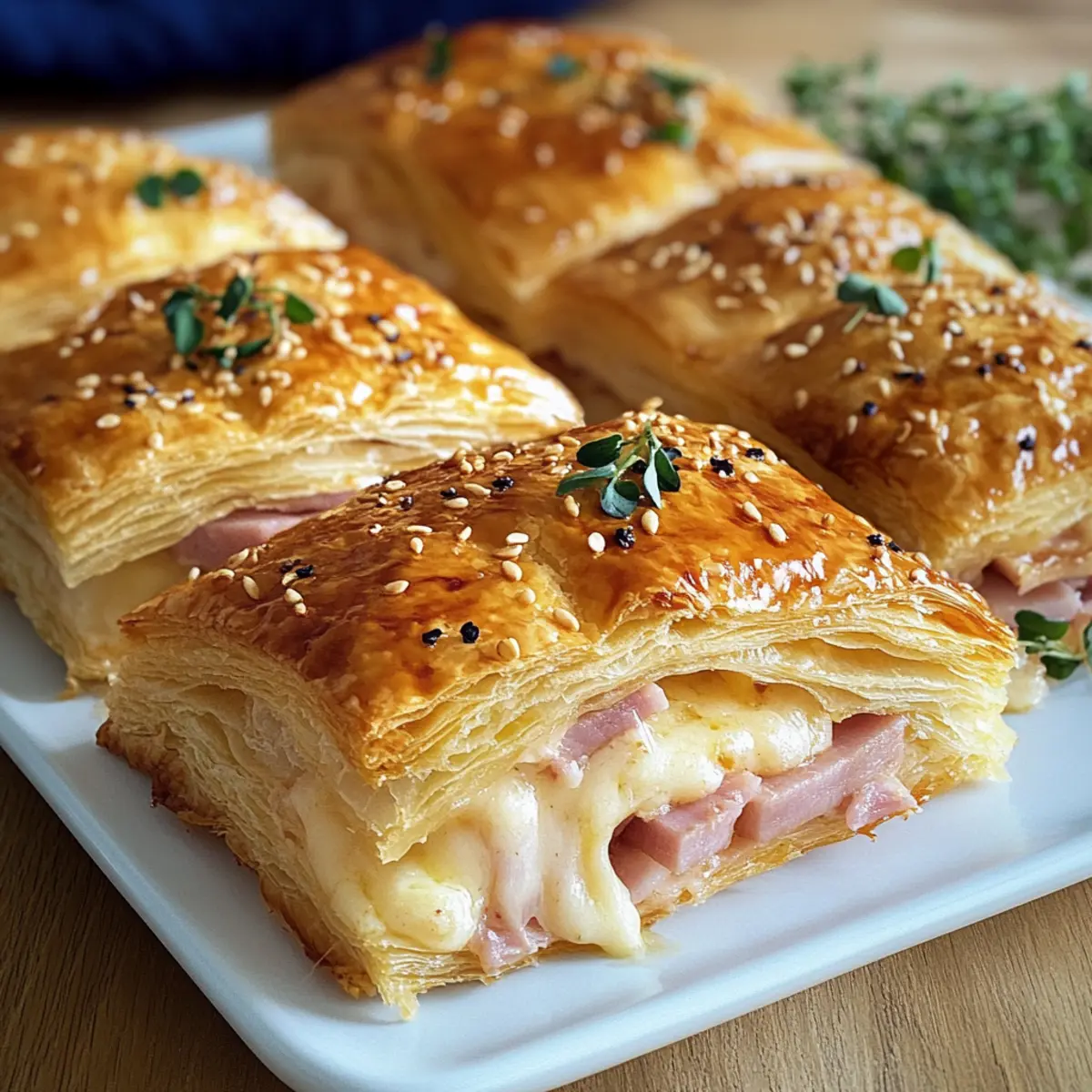 Blätterteig gefüllt mit Schinken und Käse