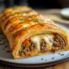 Hackfleisch-Käse-Blätterteig-Rolle