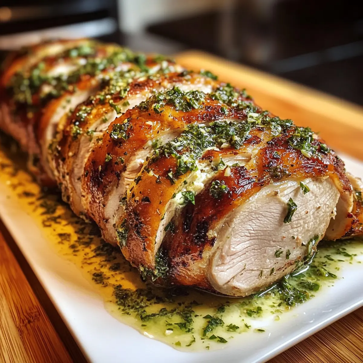 Putenrollbraten mit Zitronig frischer Petersilien Creme Sauce itrzdb