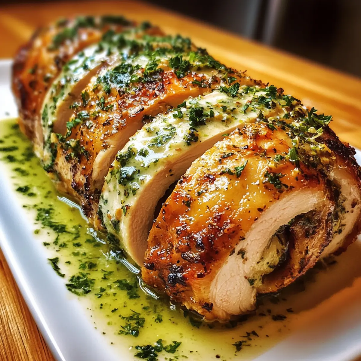 Putenrollbraten mit zitronig-frischer Petersilien-Creme-Sauce