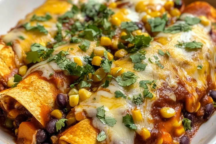 Süßkartoffel, Mais und schwarze Bohnen Enchiladas