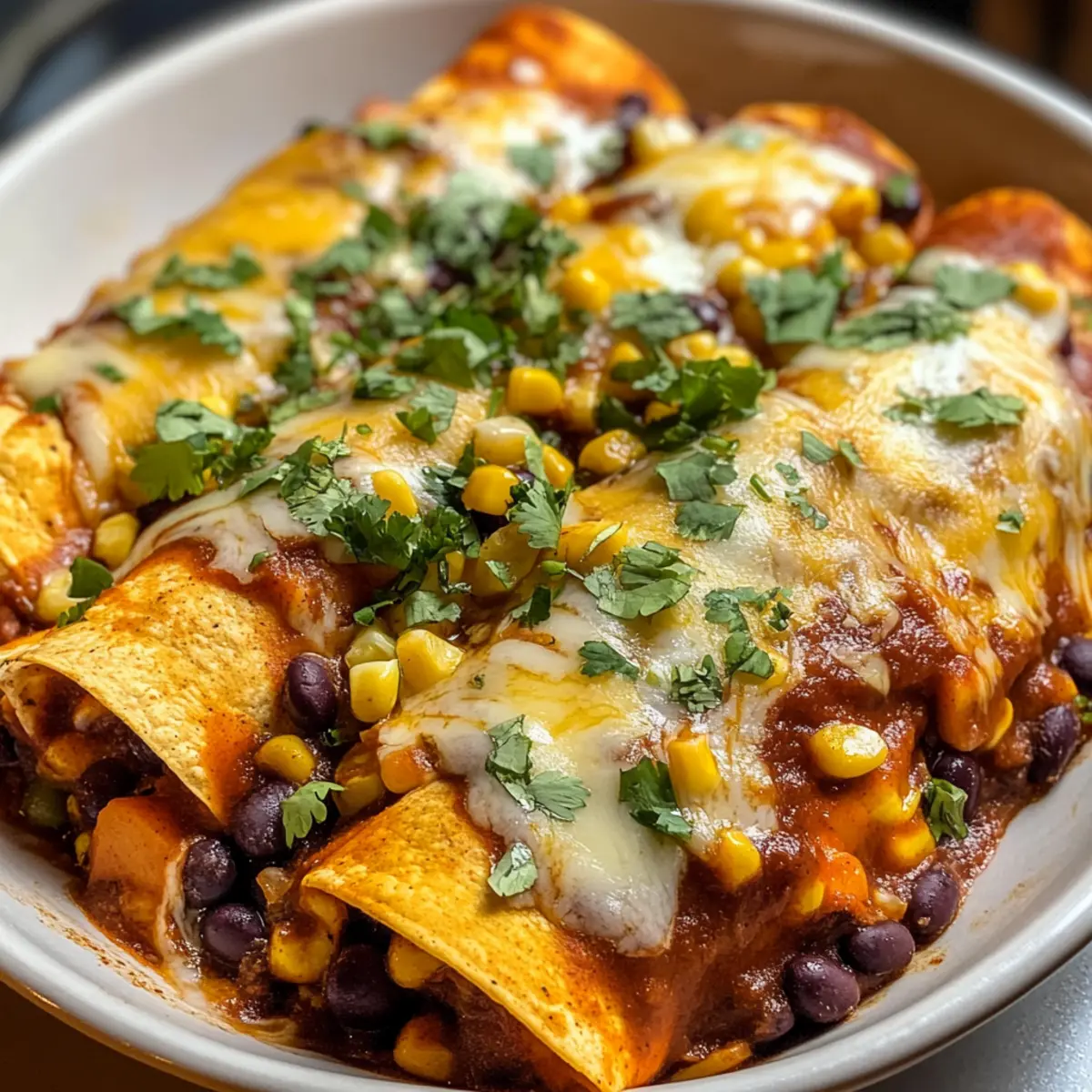 Süßkartoffel, Mais und schwarze Bohnen Enchiladas