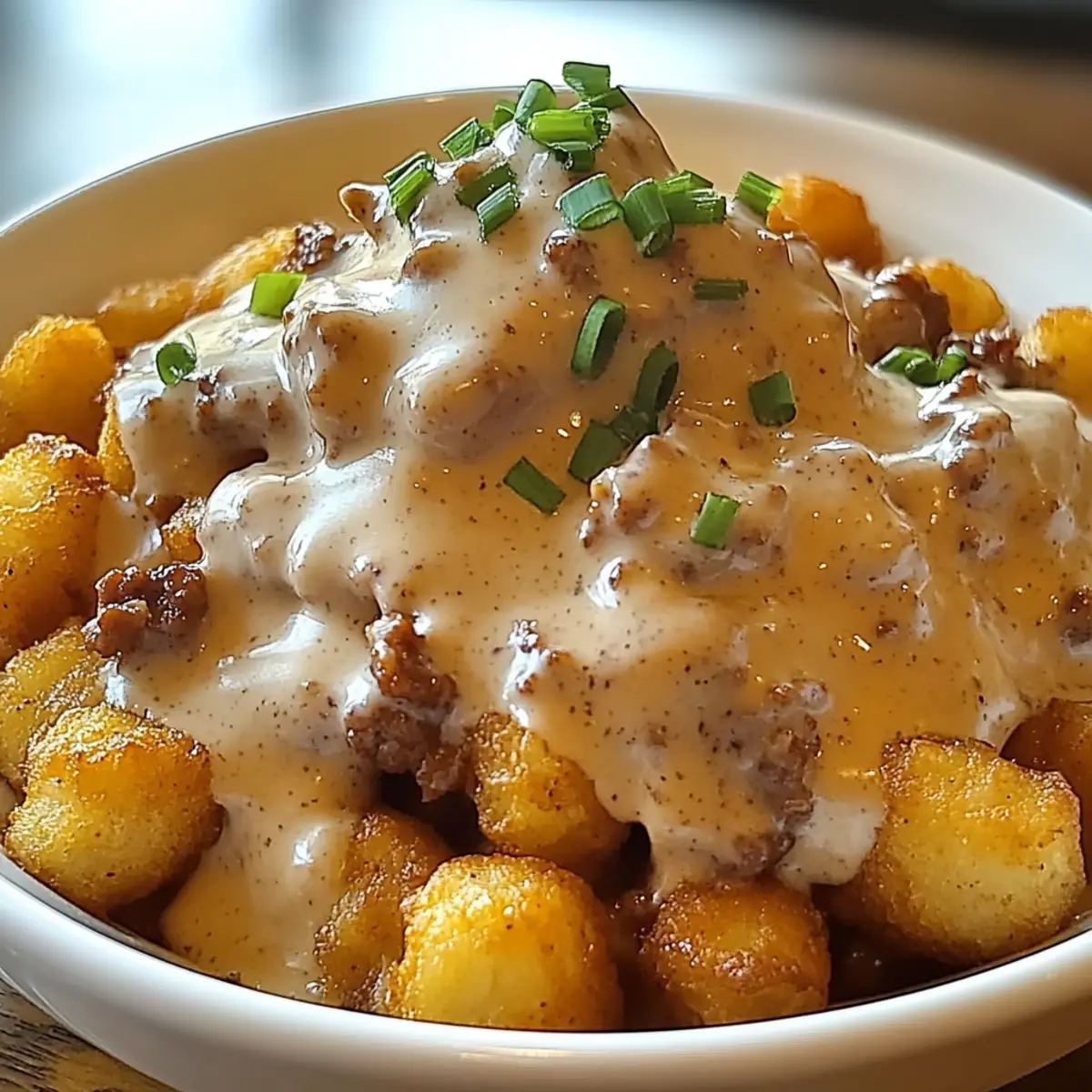 Tater Tot Breakfast Bowl with Sausage Gravy qa7vyp