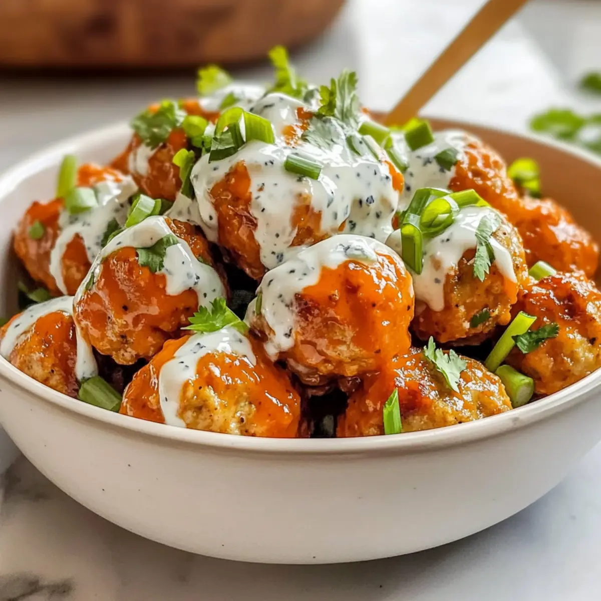 Buffalo Chicken Meatballs with Bleu Cheese Yogurt Dip Recipe z4m20a