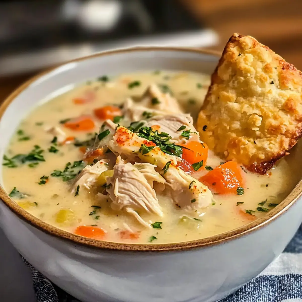 Chicken Pot Pie Soup with Cheddar Parsley Crust Dippers Recipe ww1lbn
