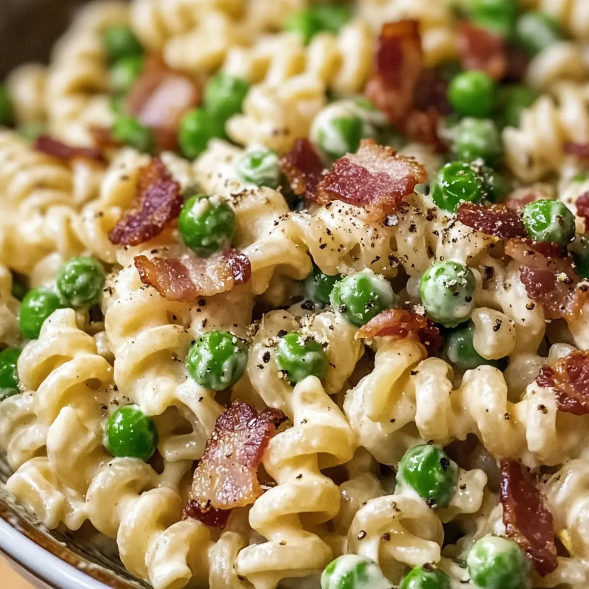 Creamy Pasta Salad with Bacon Peas A Comforting Classic with Fresh Bite mfg7as