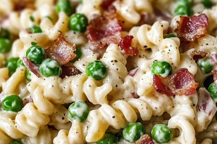 Cremiger Nudelsalat mit Speck und Erbsen – Ein tröstlicher Klassiker mit frischem Biss
