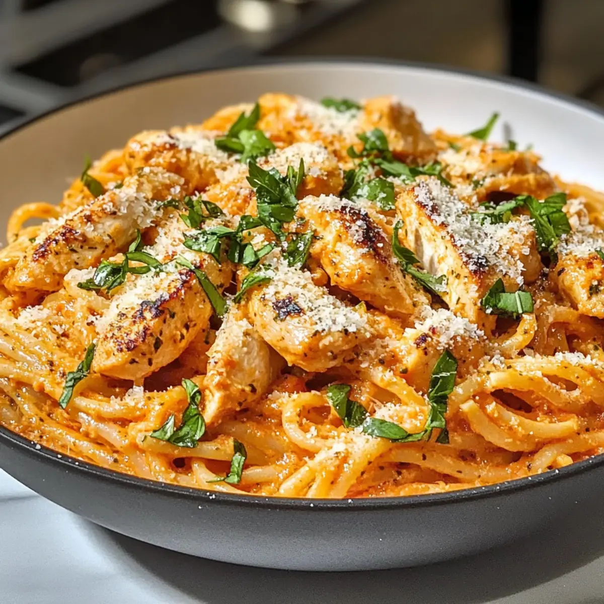 Cremige Tomaten-Hühnchen-Pasta – Schnelles & Bequemes Abendessen unter der Woche