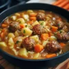 Simple meatball stew with vegetables and risoni
