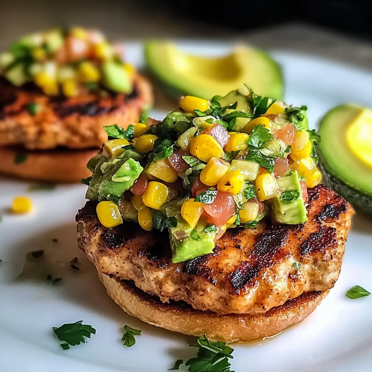 HA¤hnchenburger mit Avocado Mais