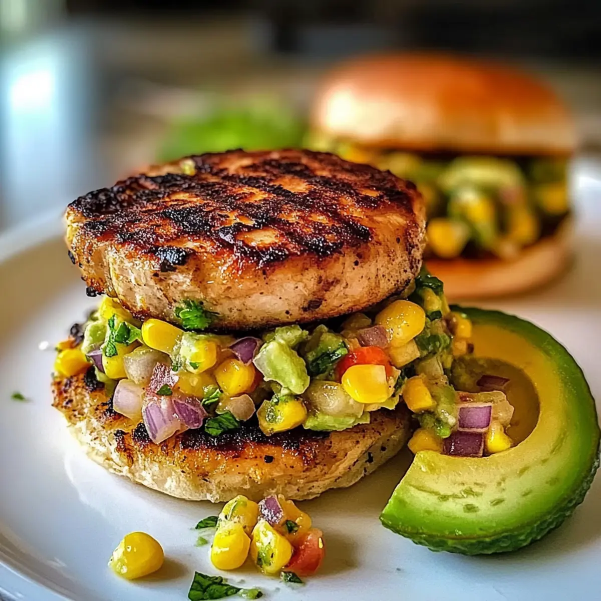 HA¤hnchenburger mit Avocado Mais