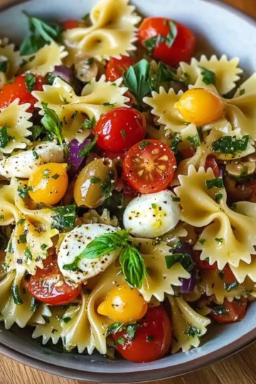 Italienischer Schleifenpasta-Salat – Ein farbenfroher Klassiker, der vor frischem Geschmack sprüht