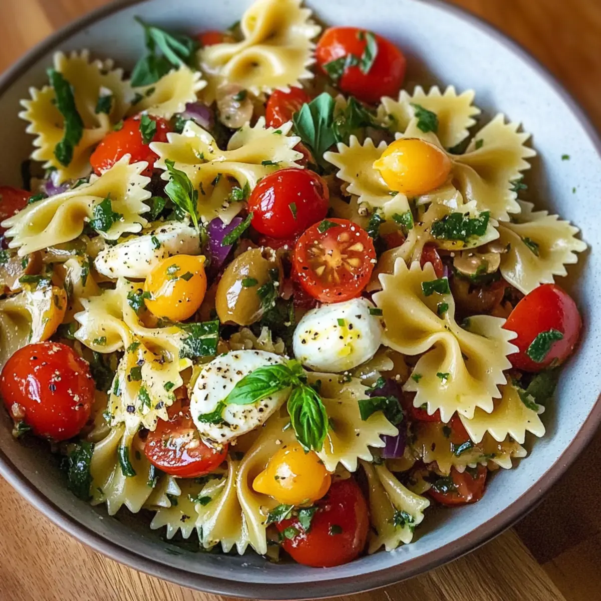 Italienischer Schleifenpasta-Salat – Ein farbenfroher Klassiker, der vor frischem Geschmack sprüht
