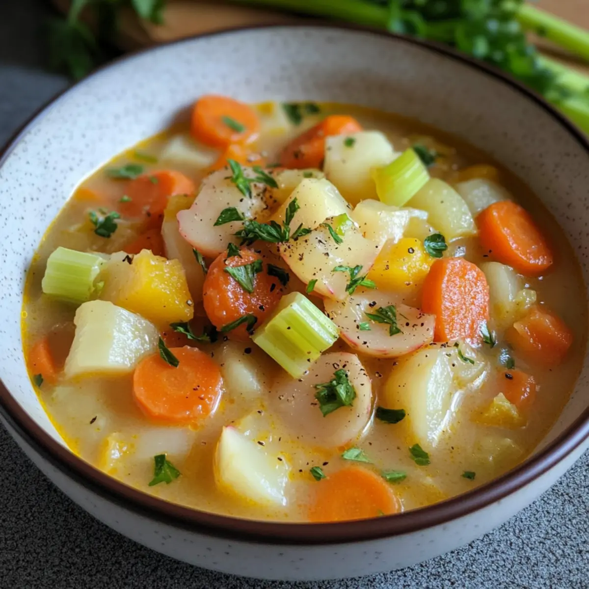 Kohlrabi-Gemüseeintopf mit Würstchen