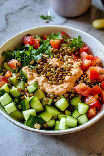 Linsensalat mit Tahini-Dressing