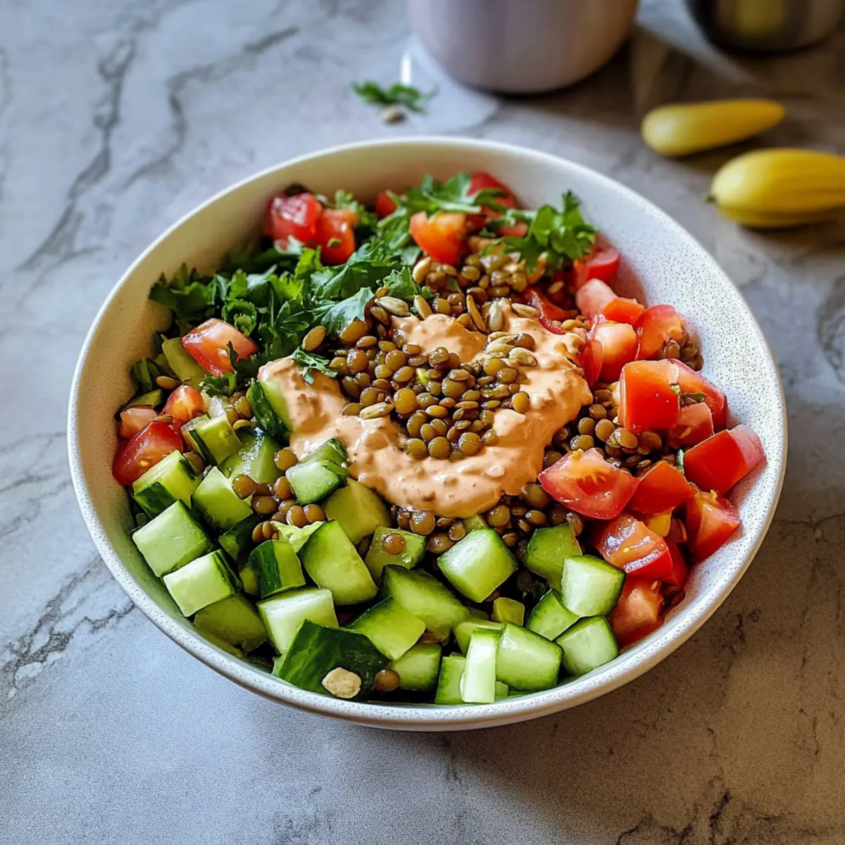 Linsensalat mit Tahini-Dressing