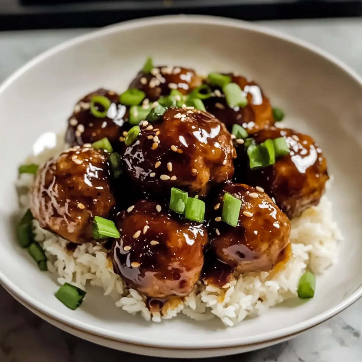 Teriyaki-Hühnchenfleischbällchen Rezept Zutaten: - 500g gemahlenes Hühnchen - 1/4 Tasse Panko-Brösel - 1 Ei - 2 Esslöffel Sojasauce - 1 Esslöffel Honig - 1 Esslöffel Sesamöl - 2 Frühlingszwiebeln, gehackt - 1 Knoblauchzehe, gehackt - 1 Teelöffel Ingwer, gerieben - Salz und Pfeffer nach Geschmack - 1/4 Tasse Teriyaki-Sauce Anleitung: 1. Ofen auf 200 Grad Celsius vorheizen. 2. In einer großen Schüssel gemahlenes Hühnchen, Panko-Brösel, Ei, Sojasauce, Honig, Sesamöl, Frühlingszwiebeln, Knoblauch, Ingwer, Salz und Pfeffer vermengen. 3. Aus der Mischung kleine Bällchen formen und auf ein mit Backpapier ausgelegtes Blech legen. 4. Fleischbällchen im vorgeheizten Ofen 20-25 Minuten backen, bis sie goldbraun sind. 5. Mit Teriyaki-Sauce beträufeln und vor dem Servieren gut vermengen.