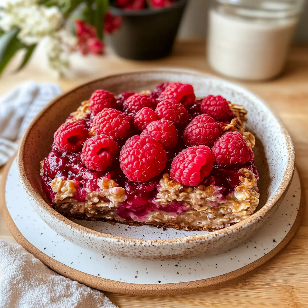 Vegane gebackene Haferflocken mit Himbeeren