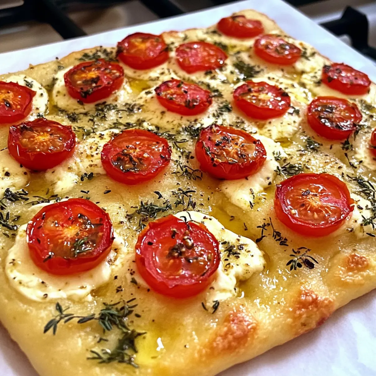 Focaccia with herbs and tomatoes
