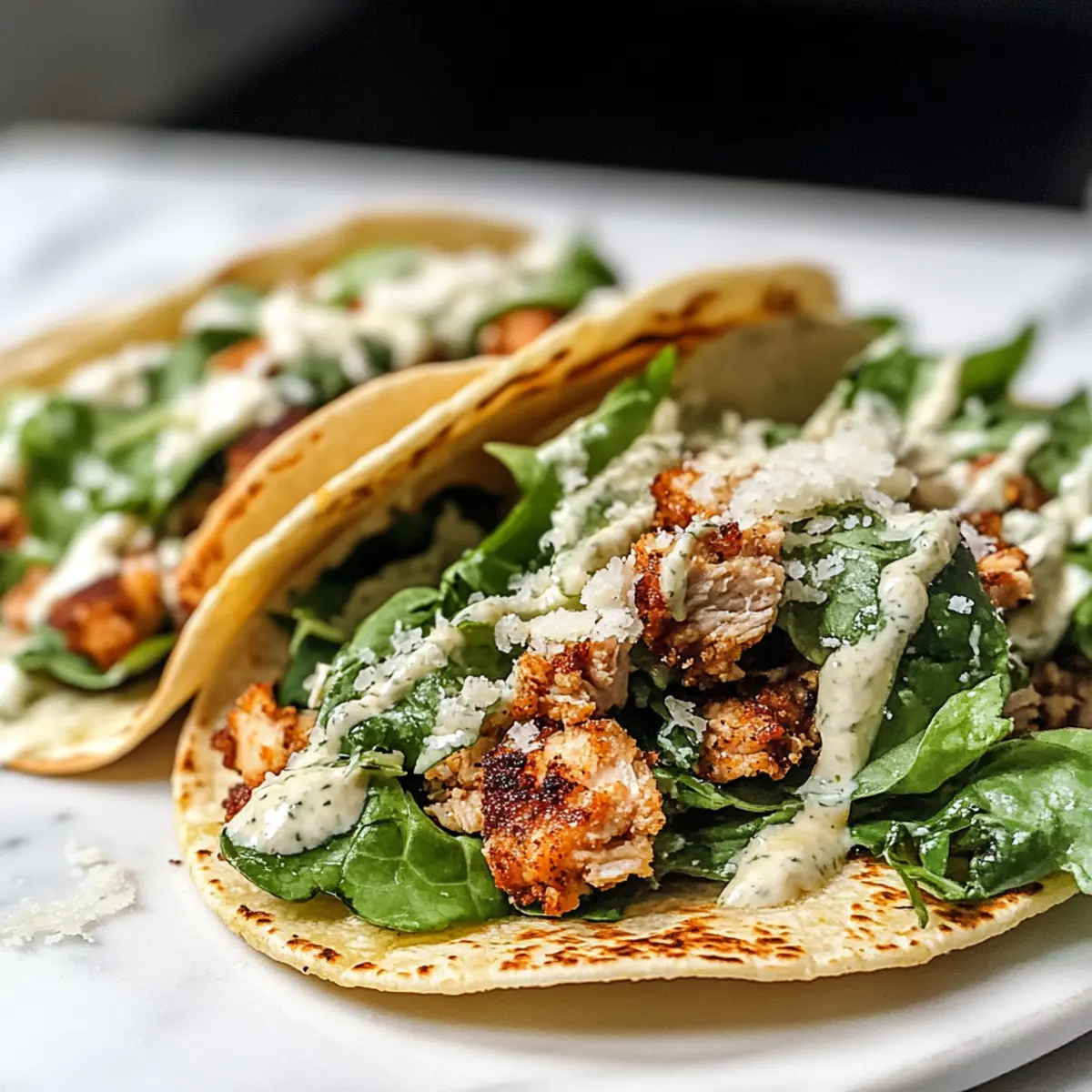 Smash Chicken Caesar Tacos