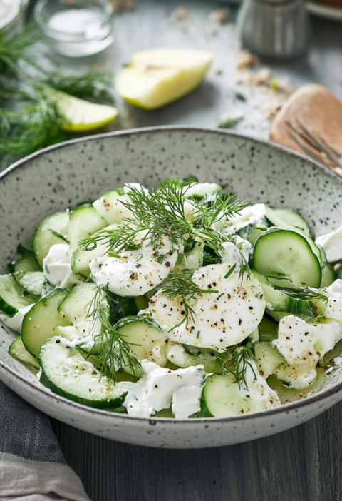 Perfekter Gurken Salat mit Joghurt-Dressing