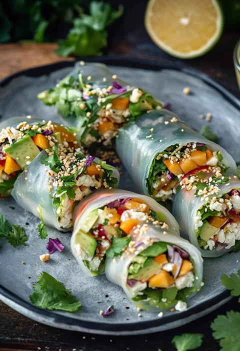 Leichte Sommerrollen Füllung mit Tofu und frischem Gemüse