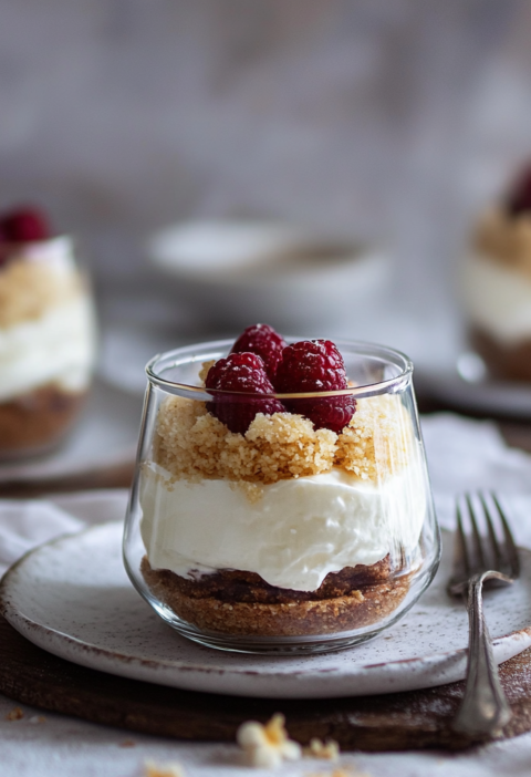 Schneller Käsekuchen im Glas mit Kirschfüllung