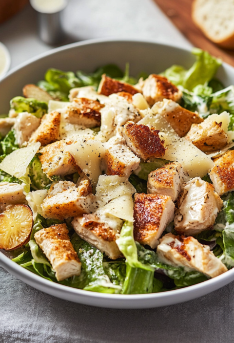 Chicken Caesar Salat mit Knusprigen Croutons